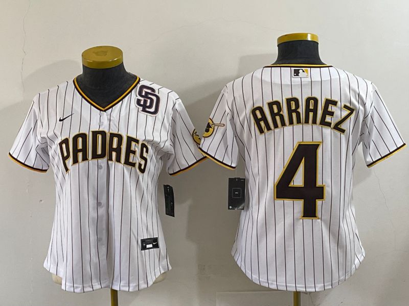 Youth 2025 San Diego Padres #4 Arraez White Stripe Game Nike MLB Jersey style 9